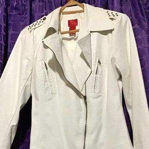 white, leather,faux, motorcycle,light jacket